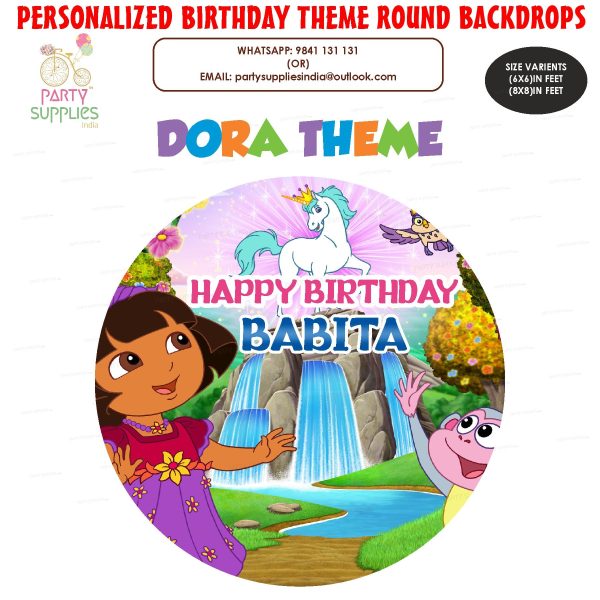 Dora the Explorer Personalized Round Backdrop Hot on Sale